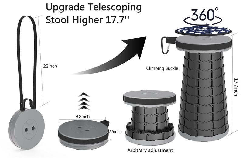 ALEVMOOM Telescoping Stool with Cushion, Portable Telescoping More Sturdy Capacity 440Ib,Collapsible Retractable Adjustable Folding Stool for Garden Hiking Fishing BBQ - Image 3